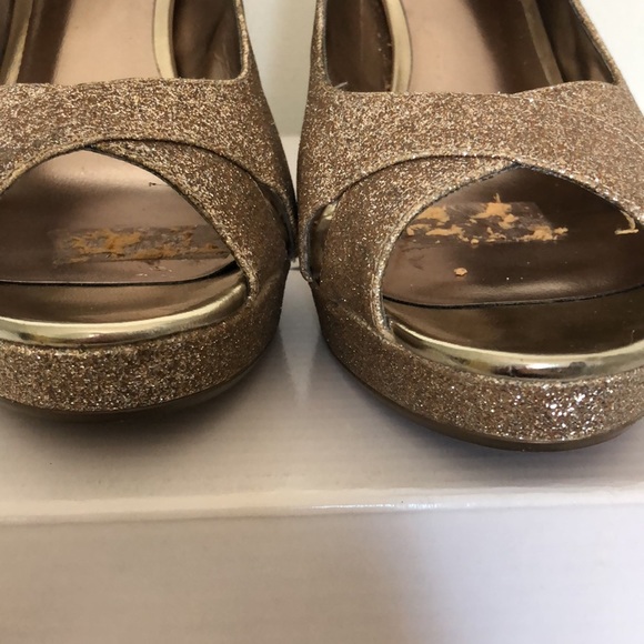 Alfani Fairfax Gold Glitter Platform Open Toe Heels - Picture 10 of 15